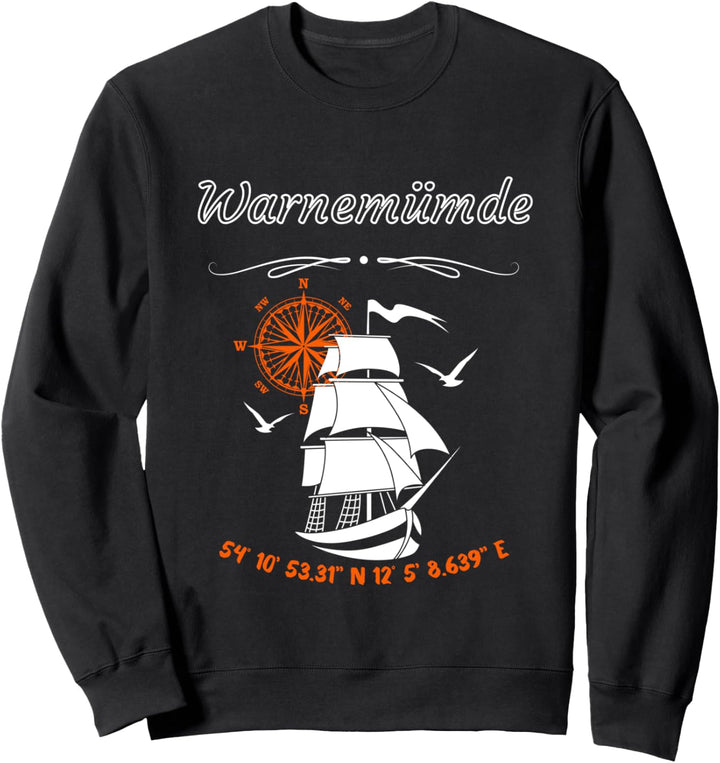 Warnemünde-Ostseebad-Kompass und Segelschiff Sweatshirt
