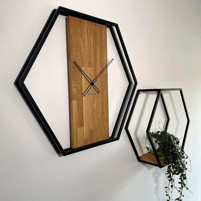 FLEXISTYLE Metall Hexagon Wandregal 60 cm XXL, Schwarz, Europäische Hexagon geometrische Linie Desig