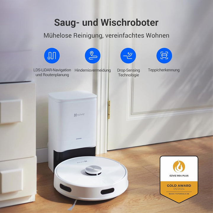 EZVIZ Staubsaugerroboter mit automatischer Staubentleerung, WLAN Staubsauger mit LiDAR Navigation un