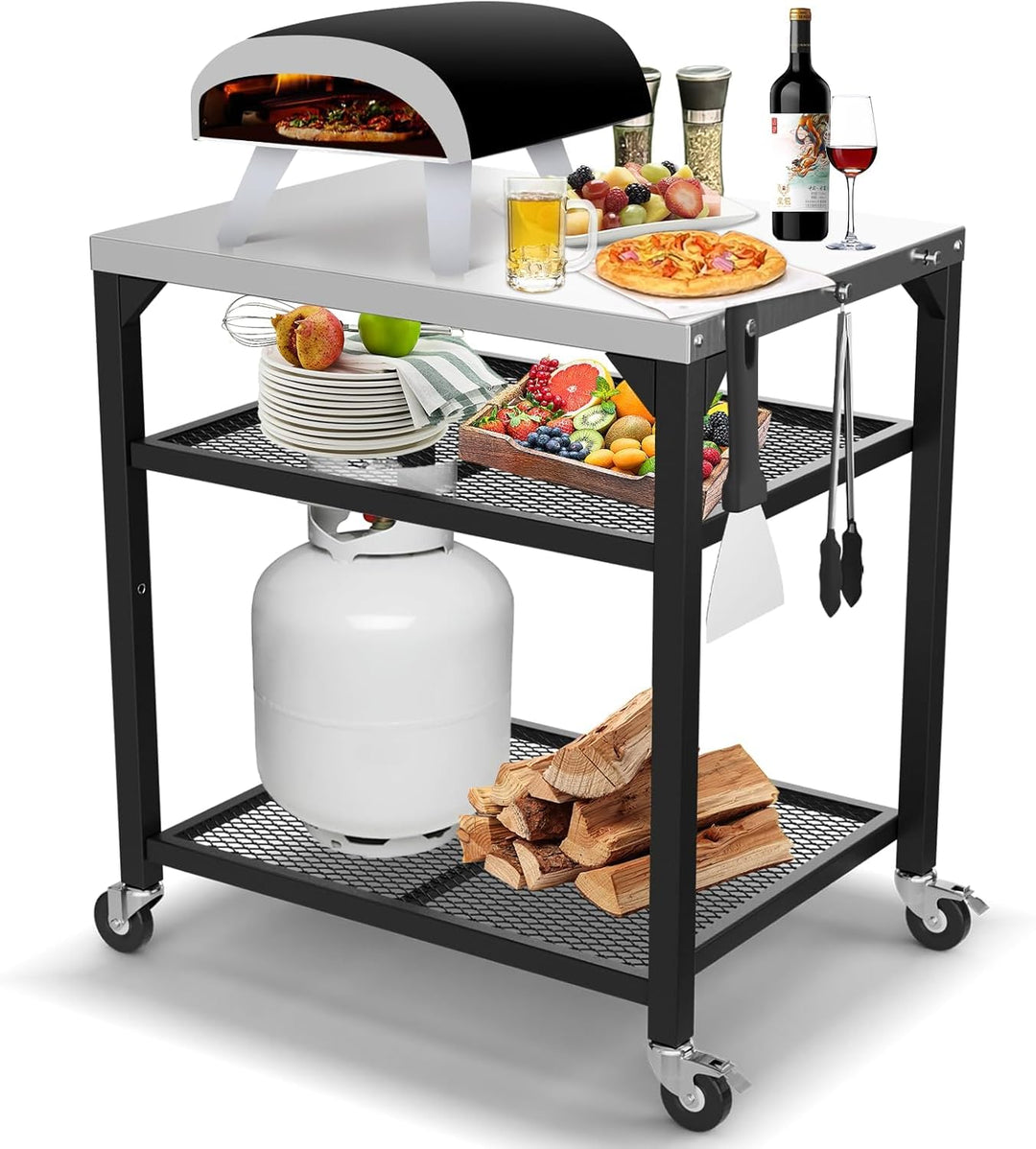 GFTIME Pizzaofen-Tischwagen für Ninja Woodfire, Blackstone Griddle, Weber Q, grosser rollender Küche