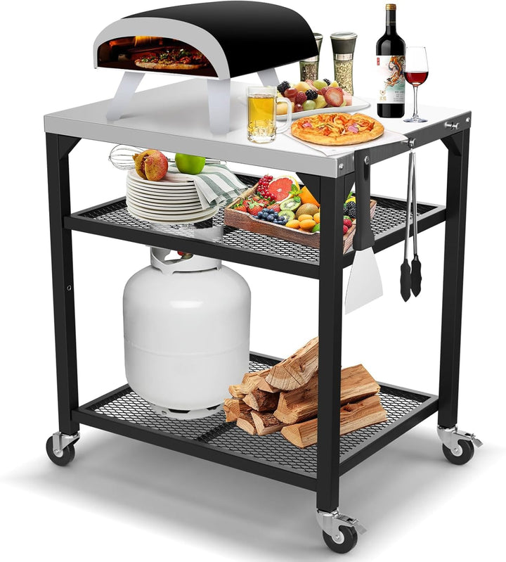 GFTIME Pizzaofen-Tischwagen für Ninja Woodfire, Blackstone Griddle, Weber Q, grosser rollender Küche
