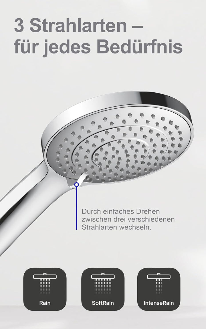 Duravit Universal Duschkopf, Duschbrause mit 3 Strahlarten (Rain, Intense Rain, Soft Rain), Handbrau