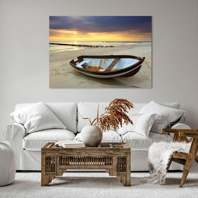 Bilder auf Leinwand 100x70cm Leinwandbild Strand Boot Ostsee Sommer Gross Wanddeko Bild Schlafzimmer