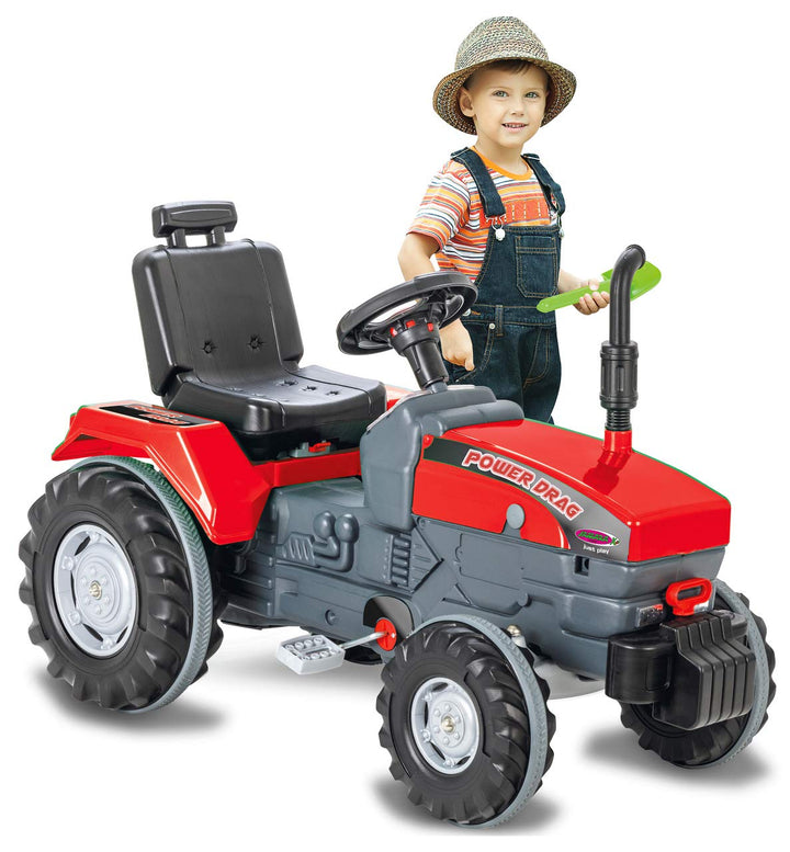 Trettraktor Power Drag - Kippschutz, Hupe, Verstellbarer Sitz Motorhaube aufklappbar, Anhängerkupplu