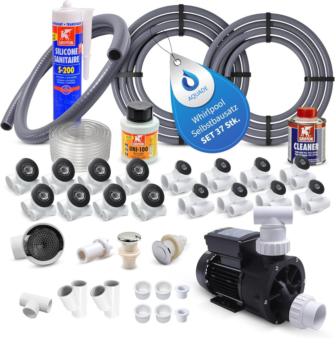 AQUADE Whirlpool Bausatz, Jacuzzi Selbstbausatz komplett mit Seiten- und Rückendüsen 8 Seitendüsen +