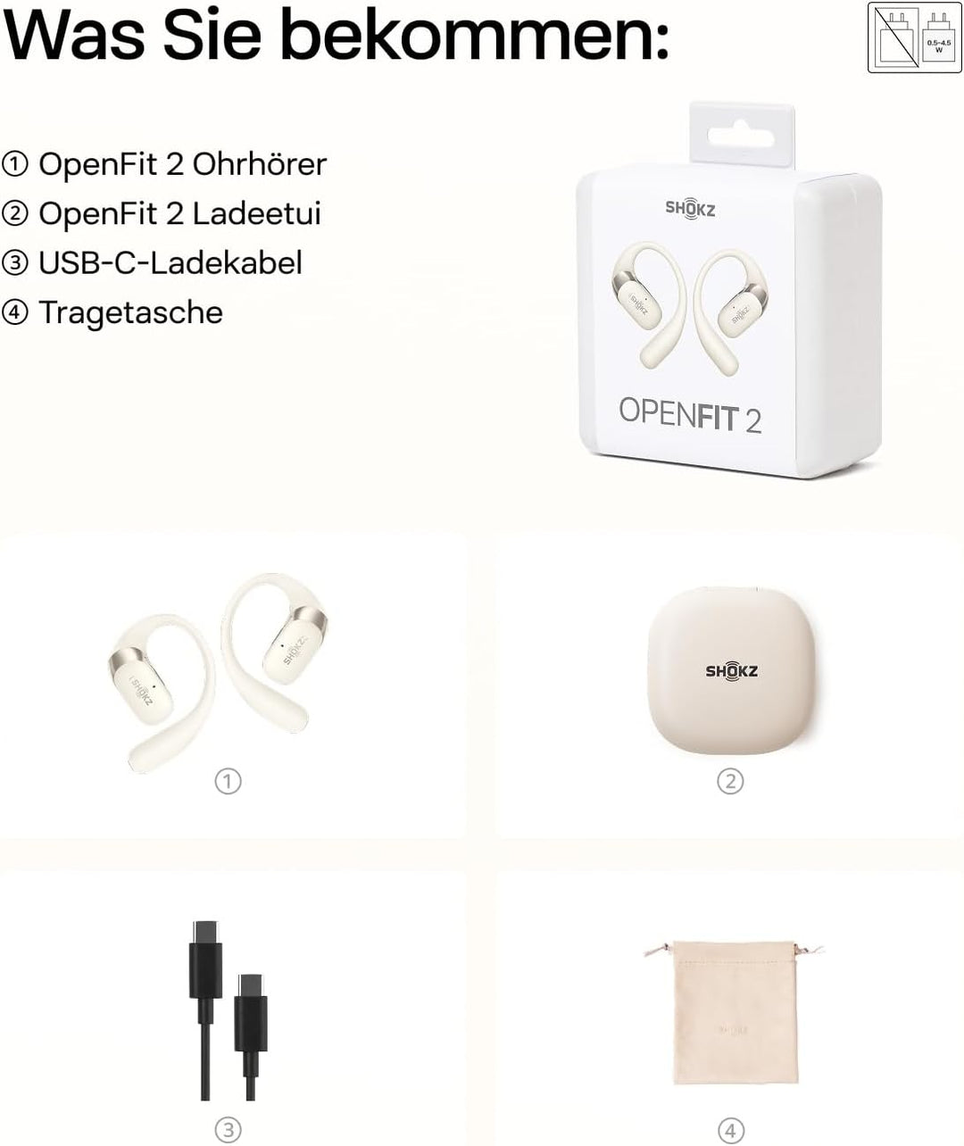 SHOKZ OpenFit 2 Open-Ear-Kopfhörer, True-Wireless-Bluetooth-Ohrhörer mit Mikrofon, Ohrbügel-Open-Ear