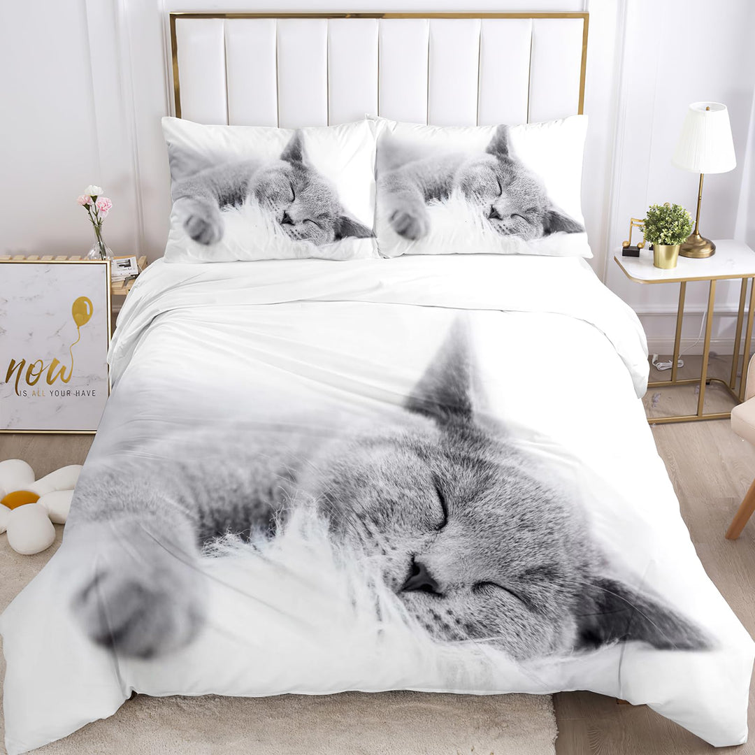 UGZDEA Katze Bettwäsche Set, nettes 3D Haustier Katze Weiches Mikrofaser Steppbrett Set Mädchen Jung