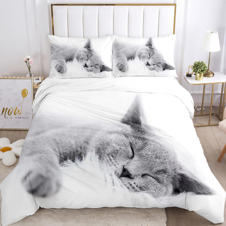 UGZDEA Katze Bettwäsche Set, nettes 3D Haustier Katze Weiches Mikrofaser Steppbrett Set Mädchen Jung