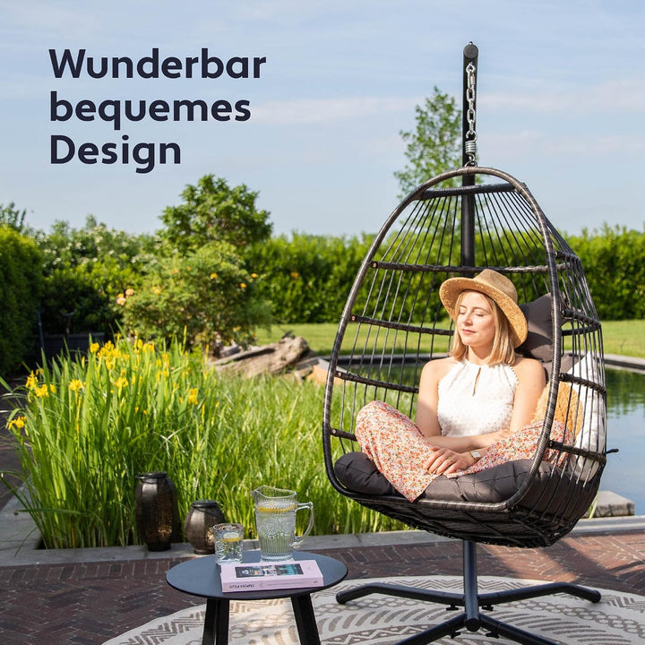 VITA5 Hängesessel mit Gestell - Rattan Egg Chair - Indoor &amp; Outdoor | Entspanne Stilvoll auf Balkon