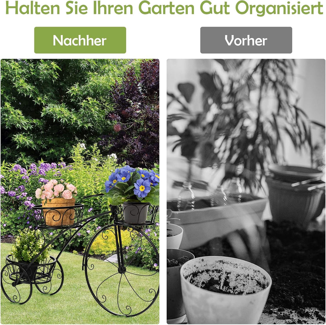 GOPLUS Pflanzenregal Fahrrad, Blumenregal mit 3 Ebenen, Blumenständer aus Metall, Pflanzenständer Bl