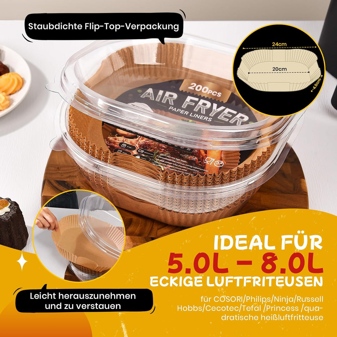 200 Stück Backpapier für Heissluftfritteuse,20-24CM Airfryer Backpapier Antihaft Wasserdicht Ölfest