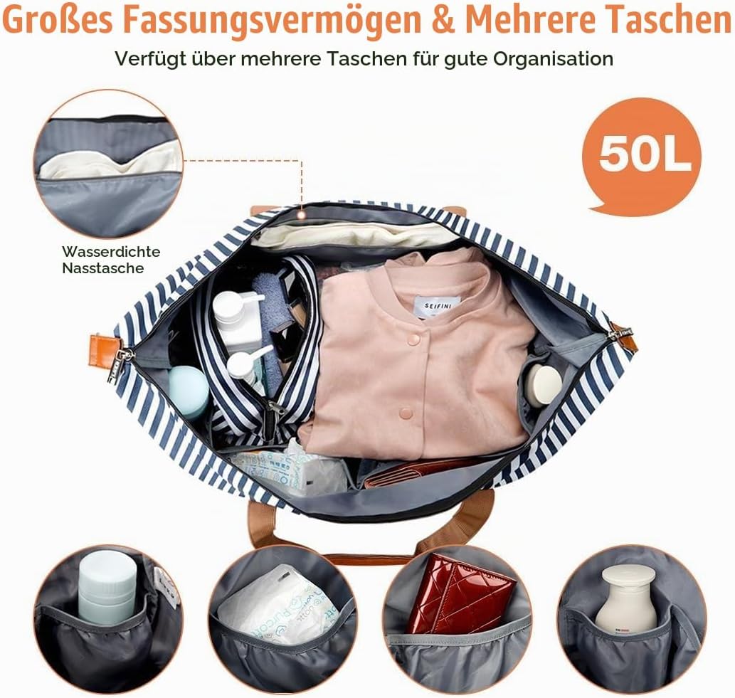 Lekespring Reisetasche Weekender Damen Gross mit Nassfach Schuhfach, 50L Doppellagige Reisetasche Ha