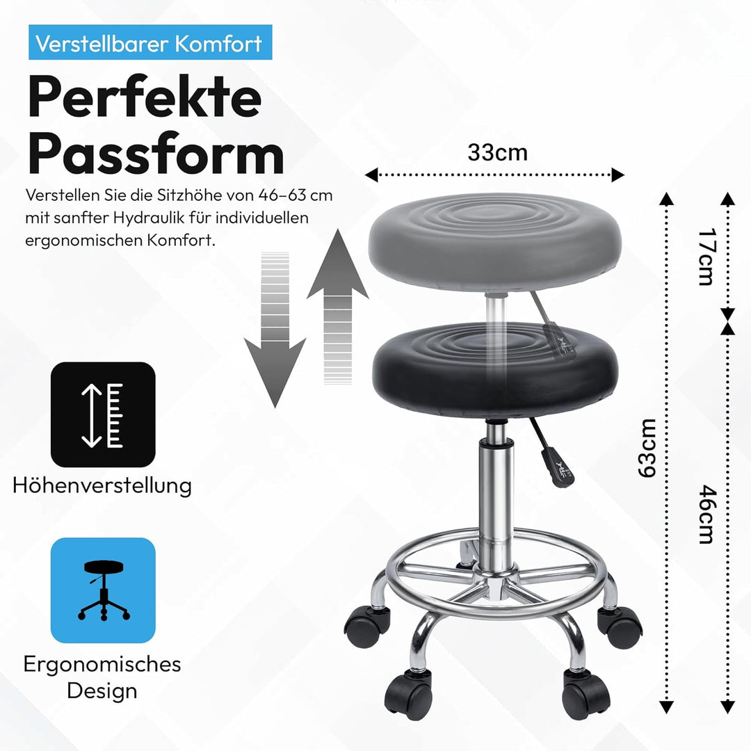 GOODS+GADGETS Ergonomie rollbarer Arbeitshocker Drehhocker Barhocker Praxishocker Rollhocker höhenve