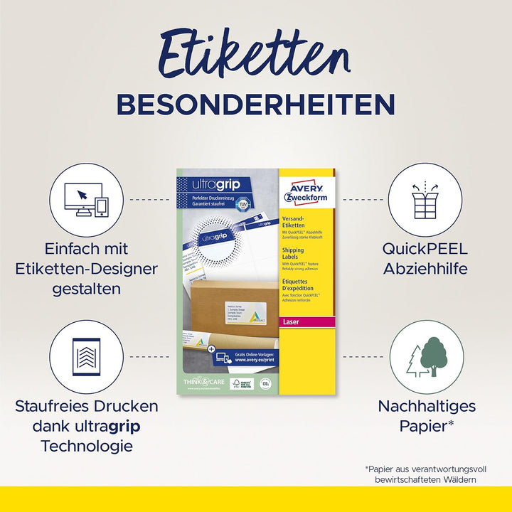 AVERY Zweckform L7165-100 Versandetiketten/Versandaufkleber (800 Etiketten mit ultragrip, 99,1x67,7m