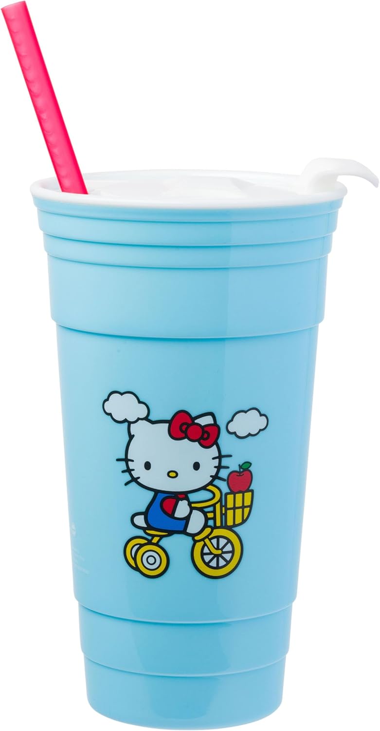 Silver Buffalo Sanrio Hello Kitty Trinkbecher mit Deckel und Strohhalm, Kunststoff, 907 ml Hello Kit