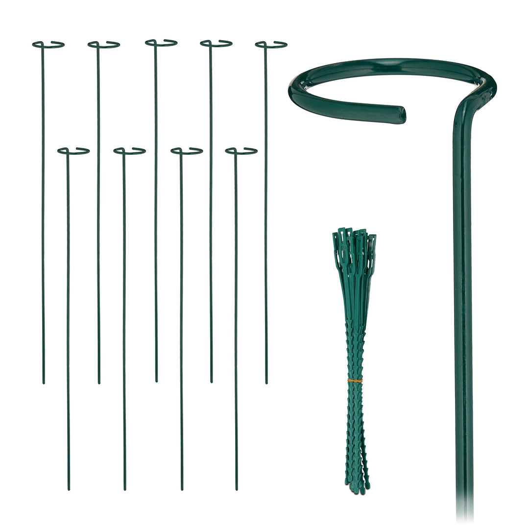 Relaxdays Pflanzstäbe Metall, 10er Set, Rankstäbe mit Ring, 80 cm, Metallstäbe Garten, mit Pflanzenb