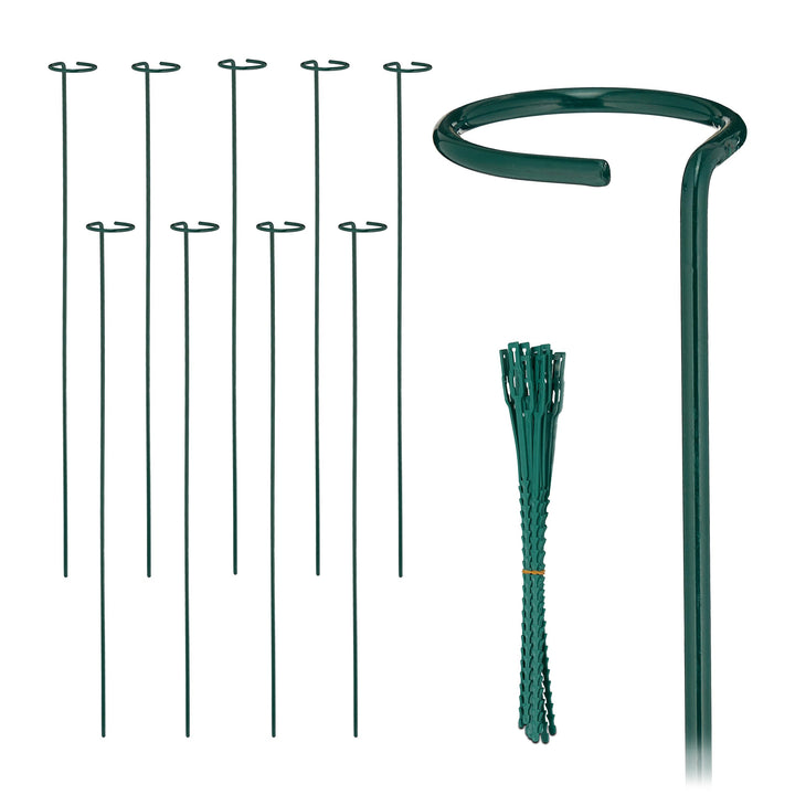 Relaxdays Pflanzstäbe Metall, 10er Set, Rankstäbe mit Ring, 80 cm, Metallstäbe Garten, mit Pflanzenb