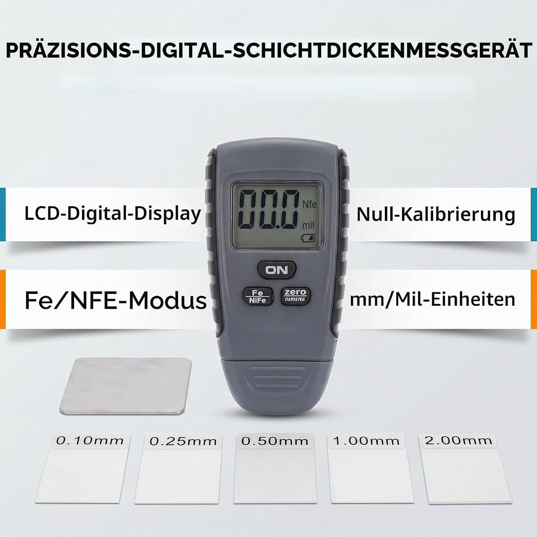 Greensen Schichtdickenmessgerät mit Hintergrundbeleuchtung LCD Anzeige, Auto Lackschichtenmesser für