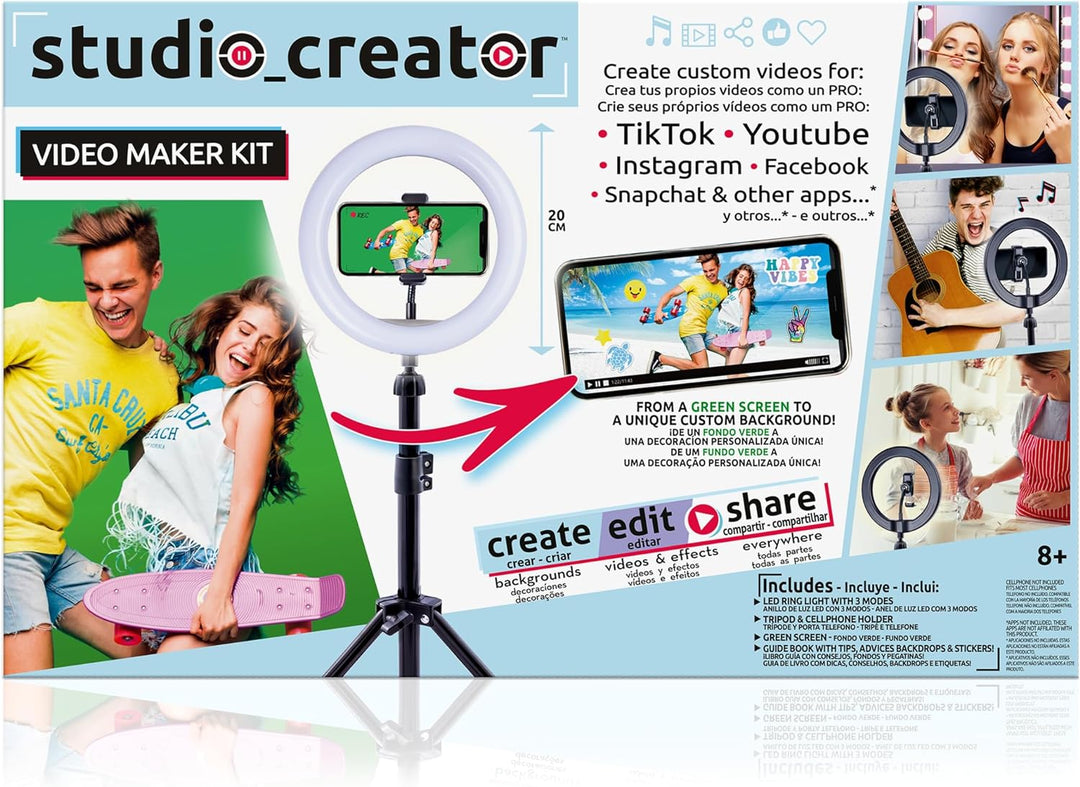 Studio Creator- Video Maker Kit , Selfie licht ringleuchte mit Stativ für Smartphone, Ab 8 Jahren