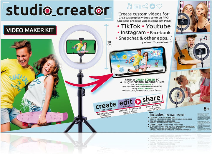 Studio Creator- Video Maker Kit , Selfie licht ringleuchte mit Stativ für Smartphone, Ab 8 Jahren
