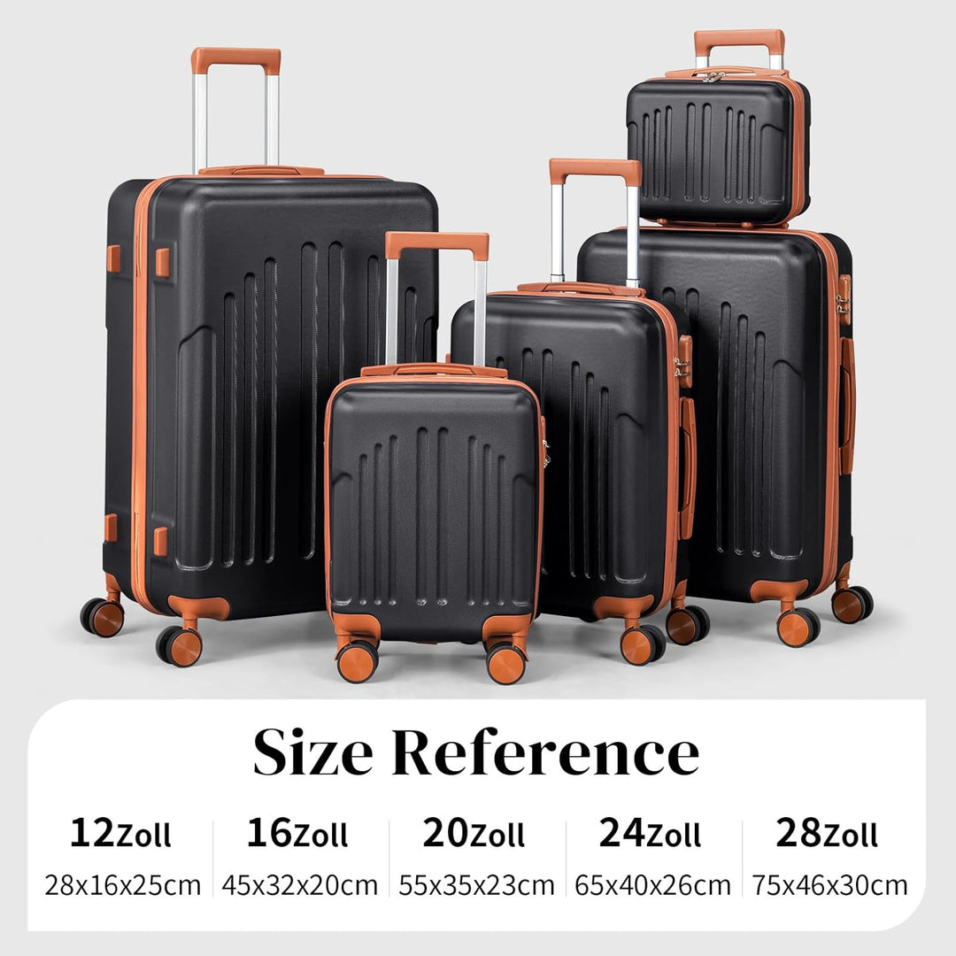 LEADZM Koffer Set 5 teilig Hartschale mit Kosmetikkoffer, Kofferset aus ABS, Reisekoffer mit Rollen