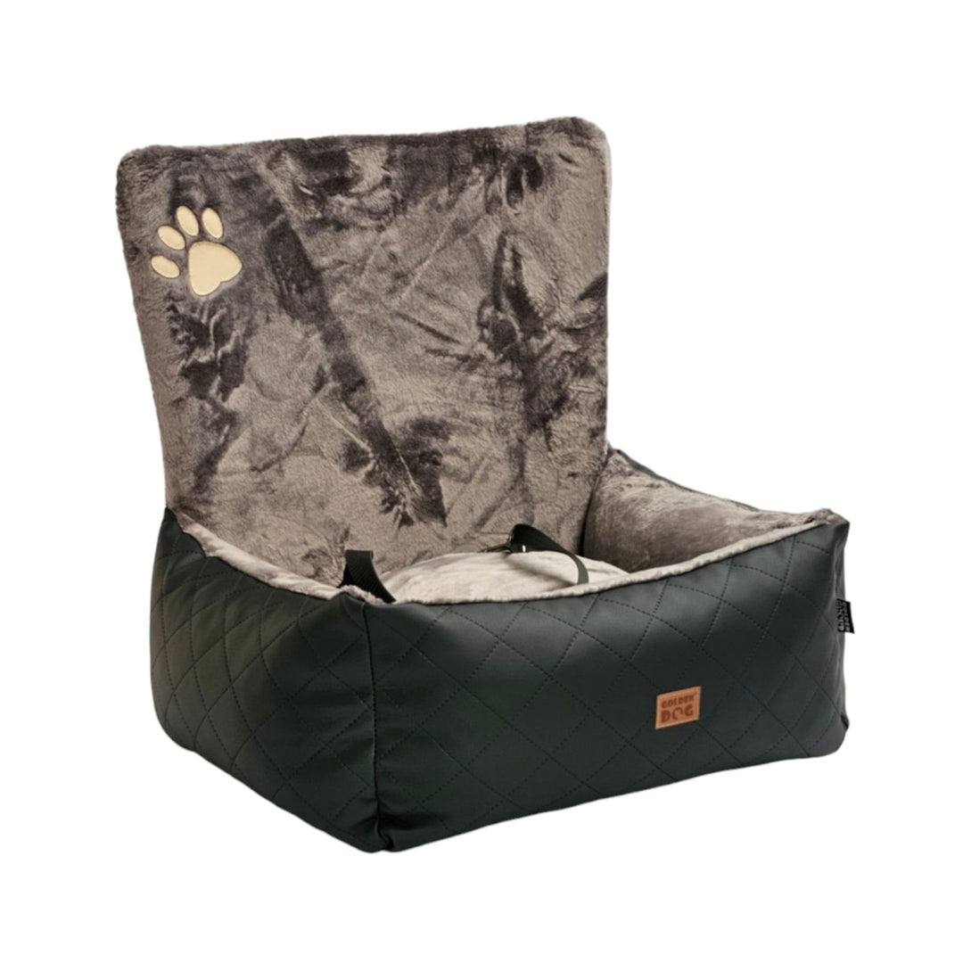 Golden Dog -Transportbox Hund mit Sicherheitsgurt L 83 x 66 cm Leder Imitation Autositz Hund, Wasser