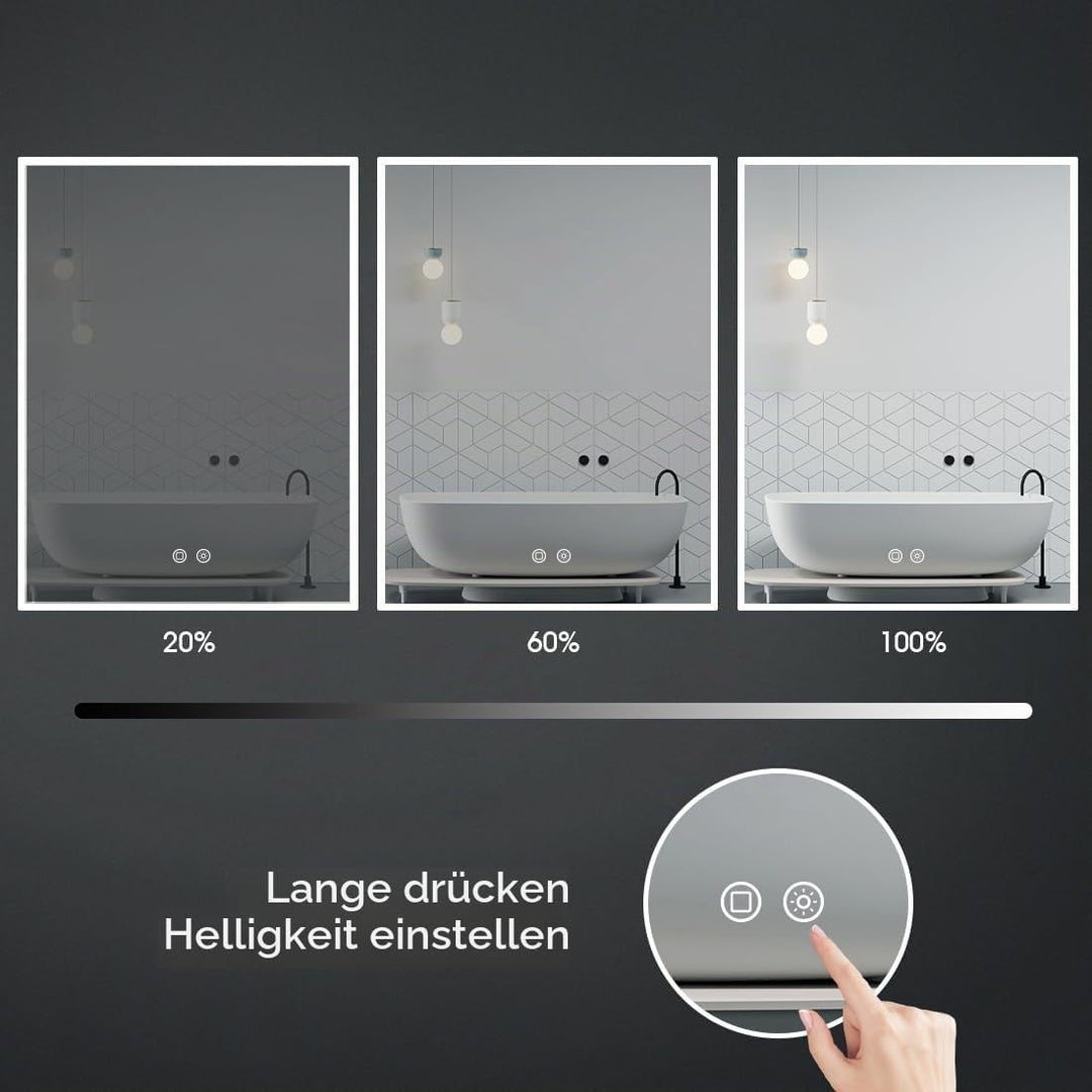 byecold Badspiegel mit Beleuchtung, LED Badezimmerspiegel 80x60CM, Wandspiegel Bad Spiegel mit Touch