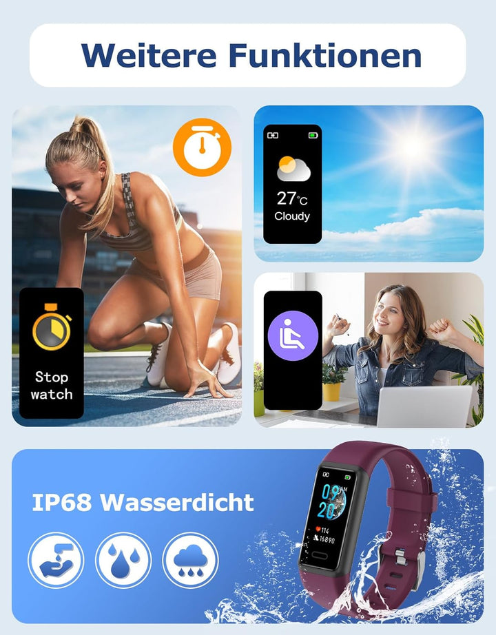 Cloudpoem Fitness Tracker,Fitnessuhr für Damen Herren mit Pulsuhr,Schrittzähler,Kalorienzähler,Schla