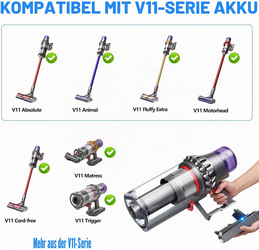 V11 Akku (Click-in-Version) Ersatzakku für Dyson-V11 V15 Li-Ion Animal/Absolute/Motorhead/Fluffy/Han