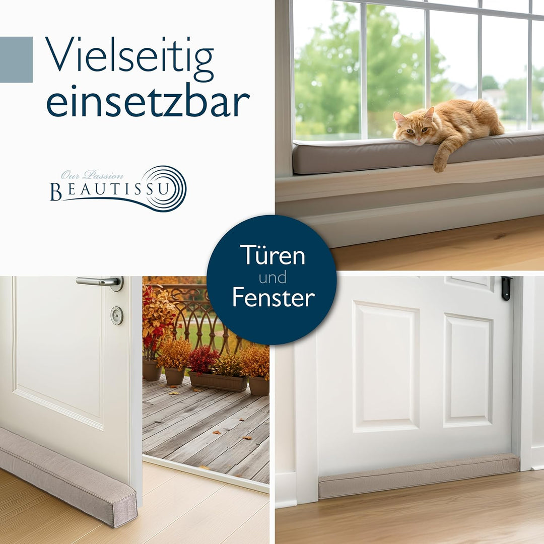 Beautissu Zugluftstopper für Türen 100cm – Wärmeschutz & Kälteschutz Türluftstopper Hellgrau – Stoff