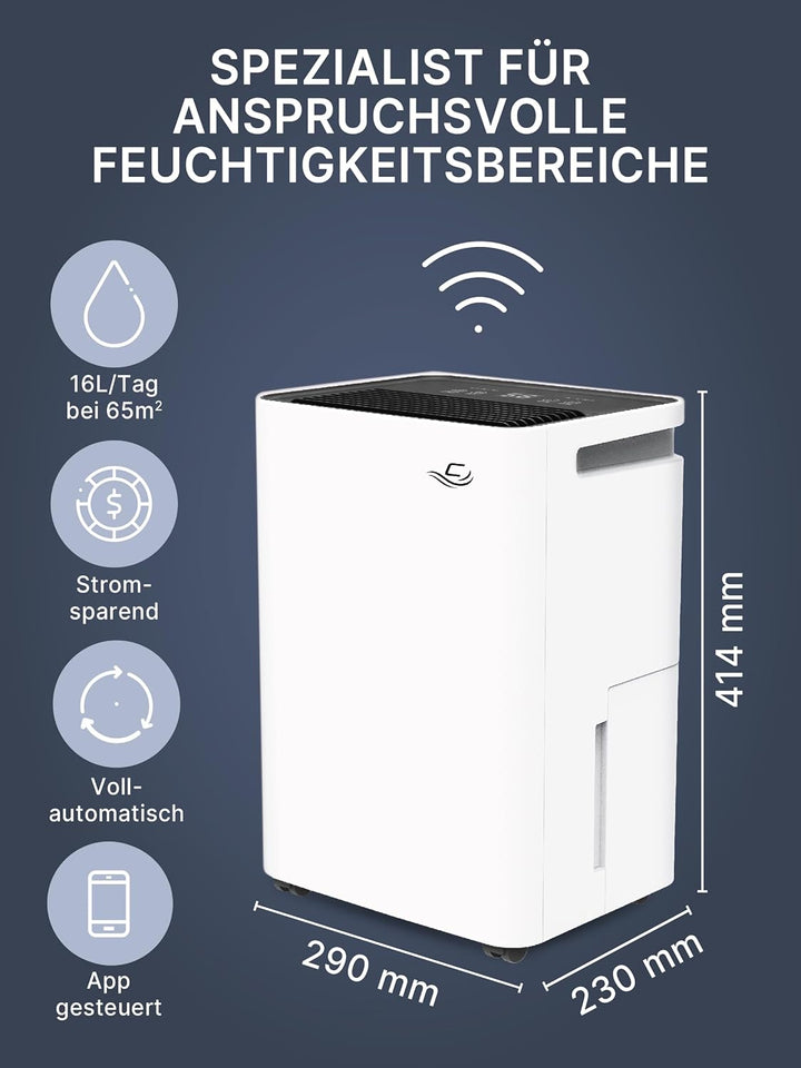 Comedes Demecto 16 eco WiFi - Leistungsstarker Luftentfeuchter (max. 16 Liter / 24h) Geeignet für Rä