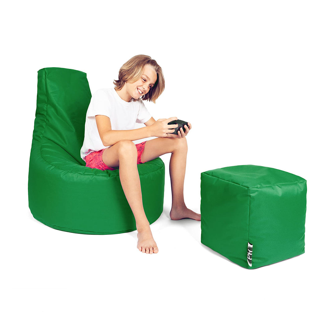 PATCH HOME Gamer Kissen Lounge Kissen Sitzsack Sessel Sitzkissen Bean Bag + Würfel/Hocker mit Reissv