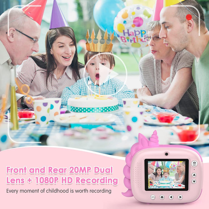 HiMont Kinderkamera Sofortbildkamera, Digitalkamera für Kinder mit Druckpapier & 32G TF Karte, Video
