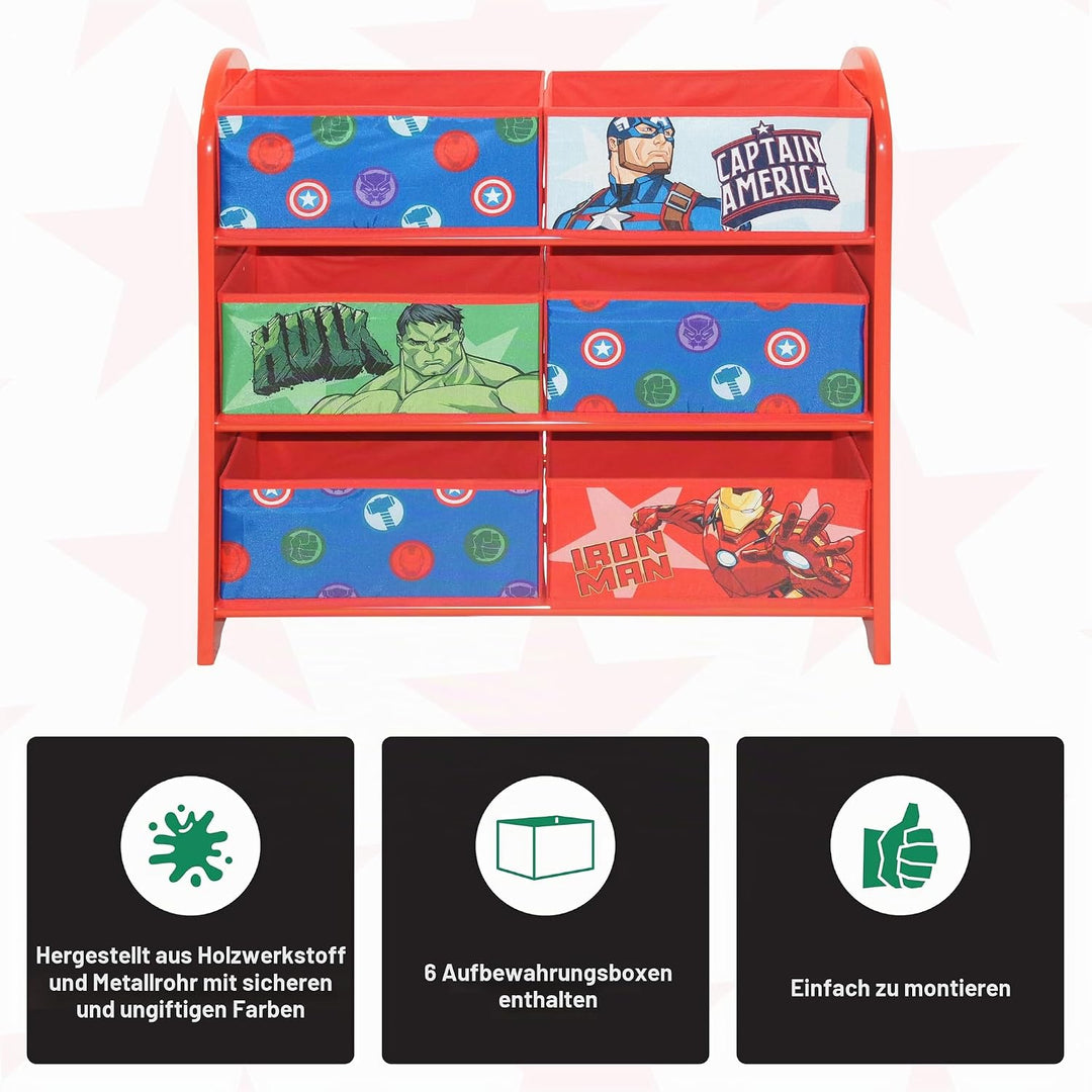 Disney Marvel Avengers Multicoloured Storage Unit with 6 Storage Boxes for Kids