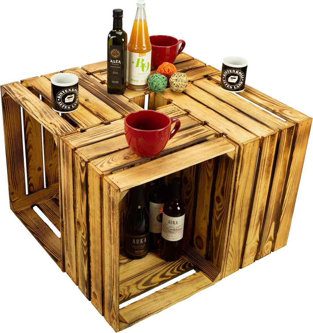 4er set massive Obstkiste Apfelkiste Weinkiste aus dem Alten Land +++ 50 x 40 x 30 cm (NEU GEFLAMMT)
