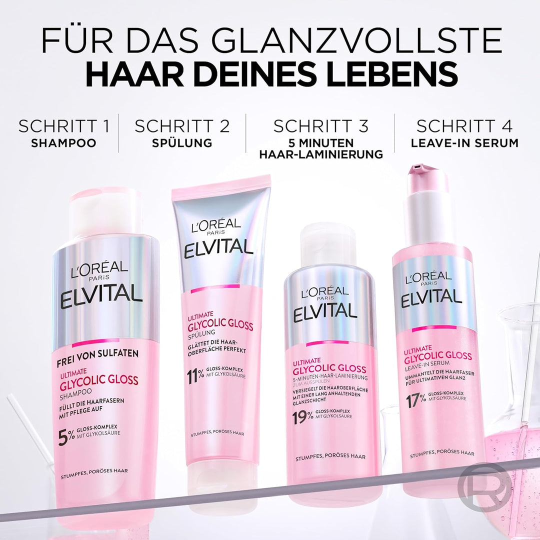 L'Oréal Paris Elvital Glycolic Gloss 5 Minuten Haar-Laminierung für glanzloses und stumpfes Haar, Gl