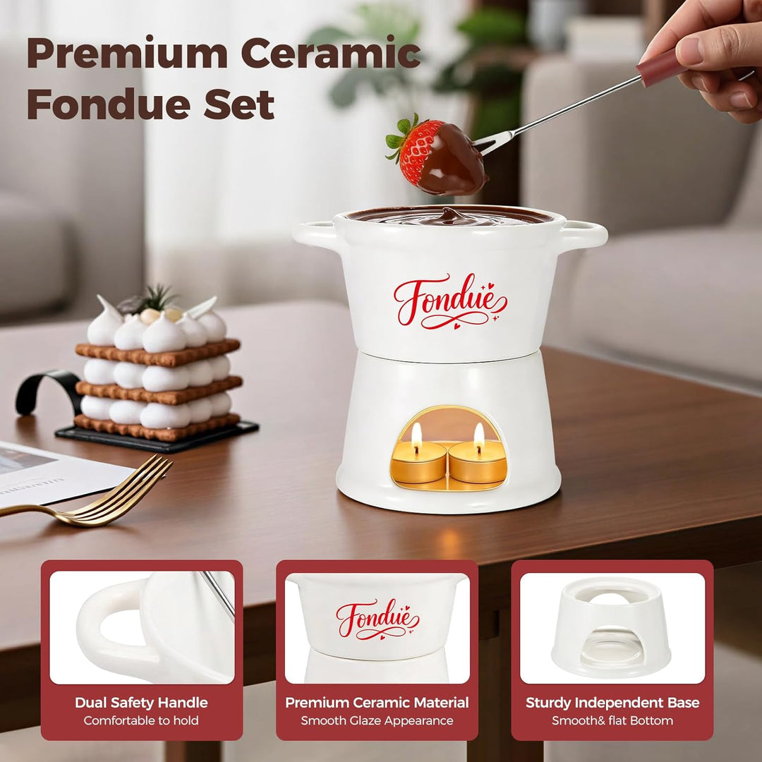 Yoassi Keramik Käsefondue Set, Mini Schokoladenfondue Tasse, Käsebecher mit 4 Gabeln, zum Schmelzen