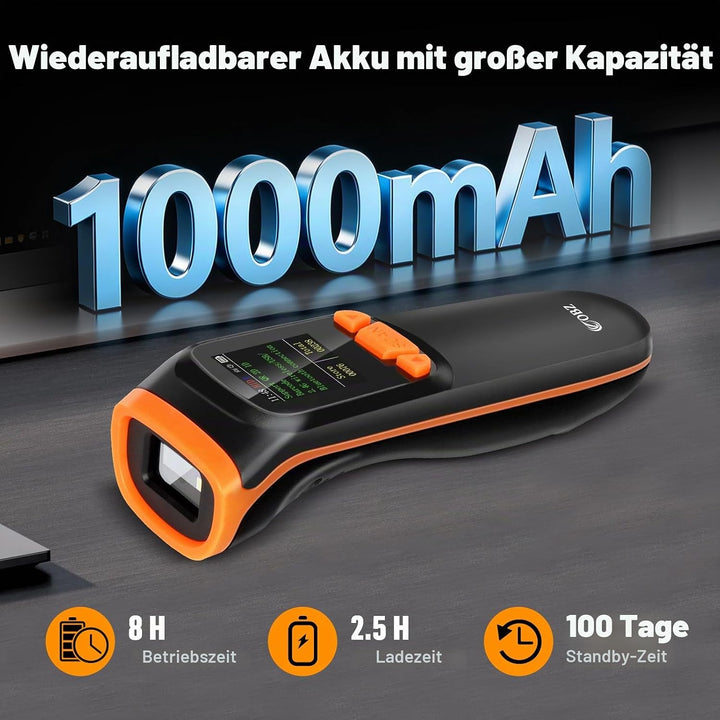 OBZ Barcode Scanner Kabellos mit Display, 1D 2D QR Code Scanner Bluetooth/USB/2.4G Wireless, Tragbar