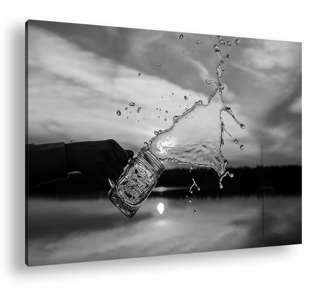 das goldene Wasser Effekt: Schwarz&Weiss, Format: 80x60 als Leinwandbild, Motiv fertig gerahmt auf E