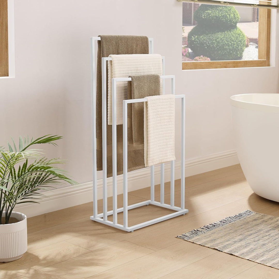 Handtuchständer Weiss – 4Ebenen, freistehend, platzsparend & modern – Stahl, Weiss