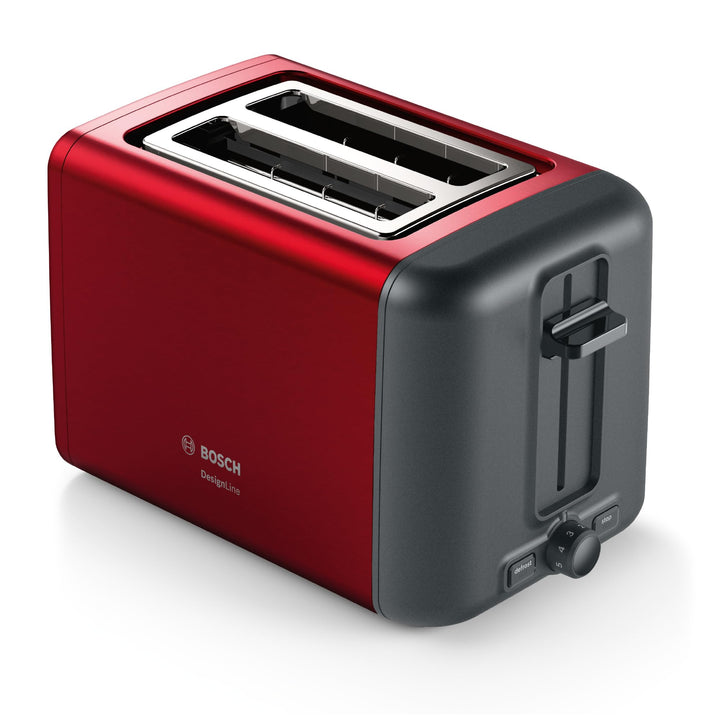 Bosch Kompakt Toaster DesignLine TAT3P424DE, integrierter Edelstahl-Brötchenaufsatz, mit Abschaltaut