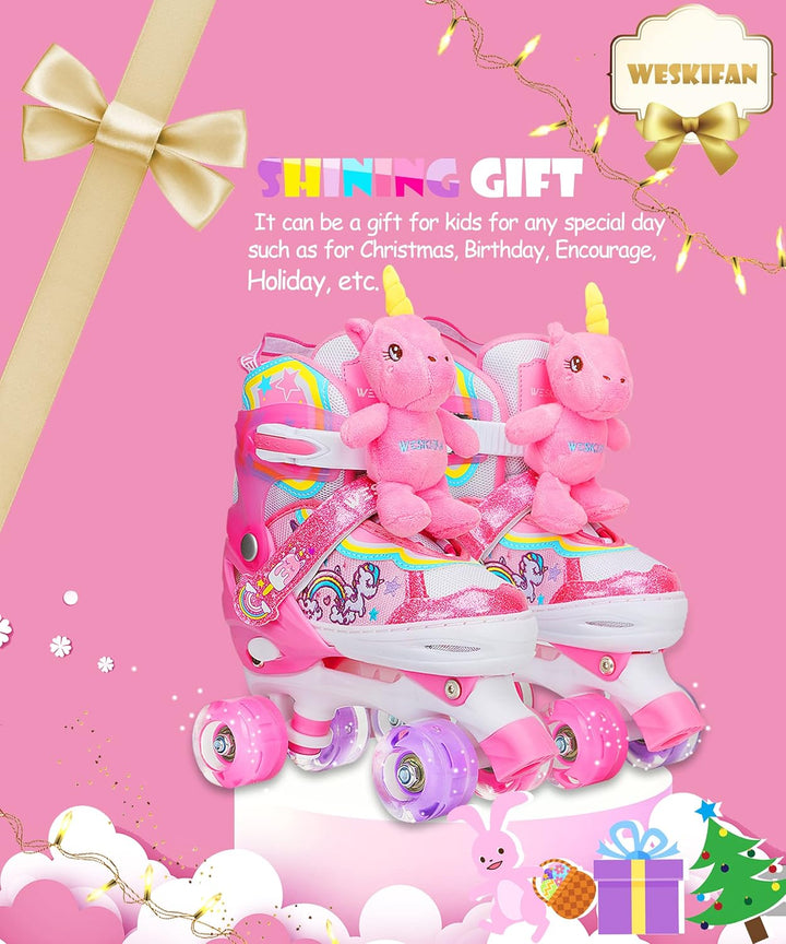 Kinder Einhorn-Puppe Rollschuhe für Mädchen 4 Grössen Verstellbar Quad Roller Skates für Anfänger We