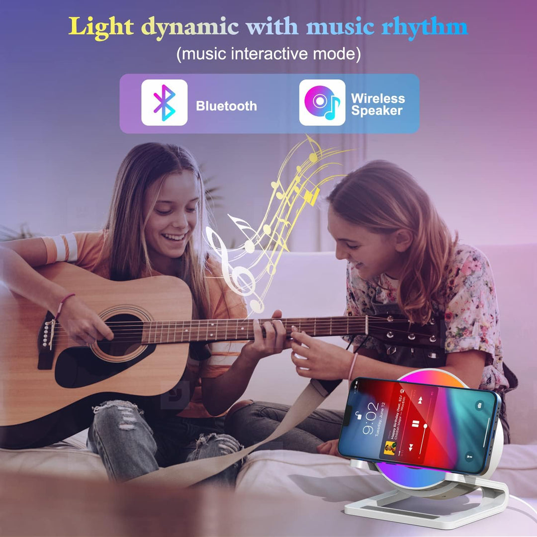 Bluetooth Lautsprecher mit Nachtlicht und Wireless Charger, Touch Dimmbar Nachttischlampe mit Gibt 5