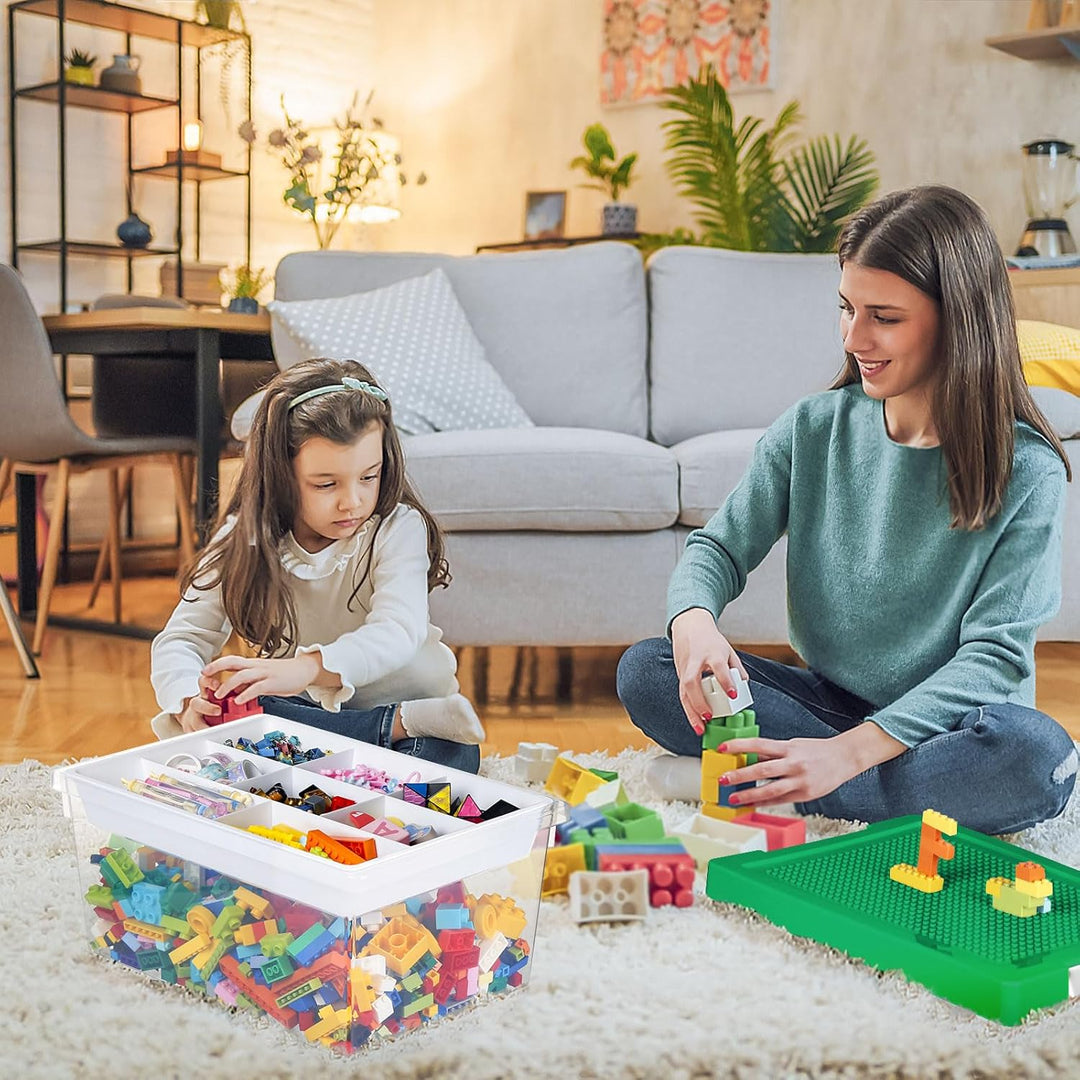 Greentainer Aufbewahrungsbox Spielzeug mit Deckel & AbnehmbaresTablett & Bauplatte,3er Spielzeug Box