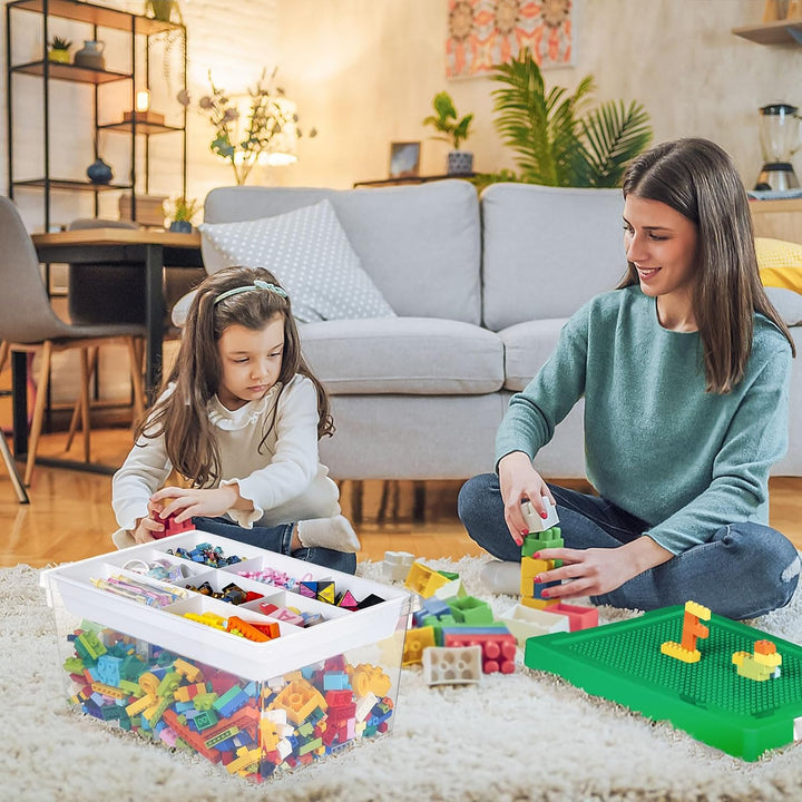 Greentainer Aufbewahrungsbox Spielzeug mit Deckel & AbnehmbaresTablett & Bauplatte,3er Spielzeug Box