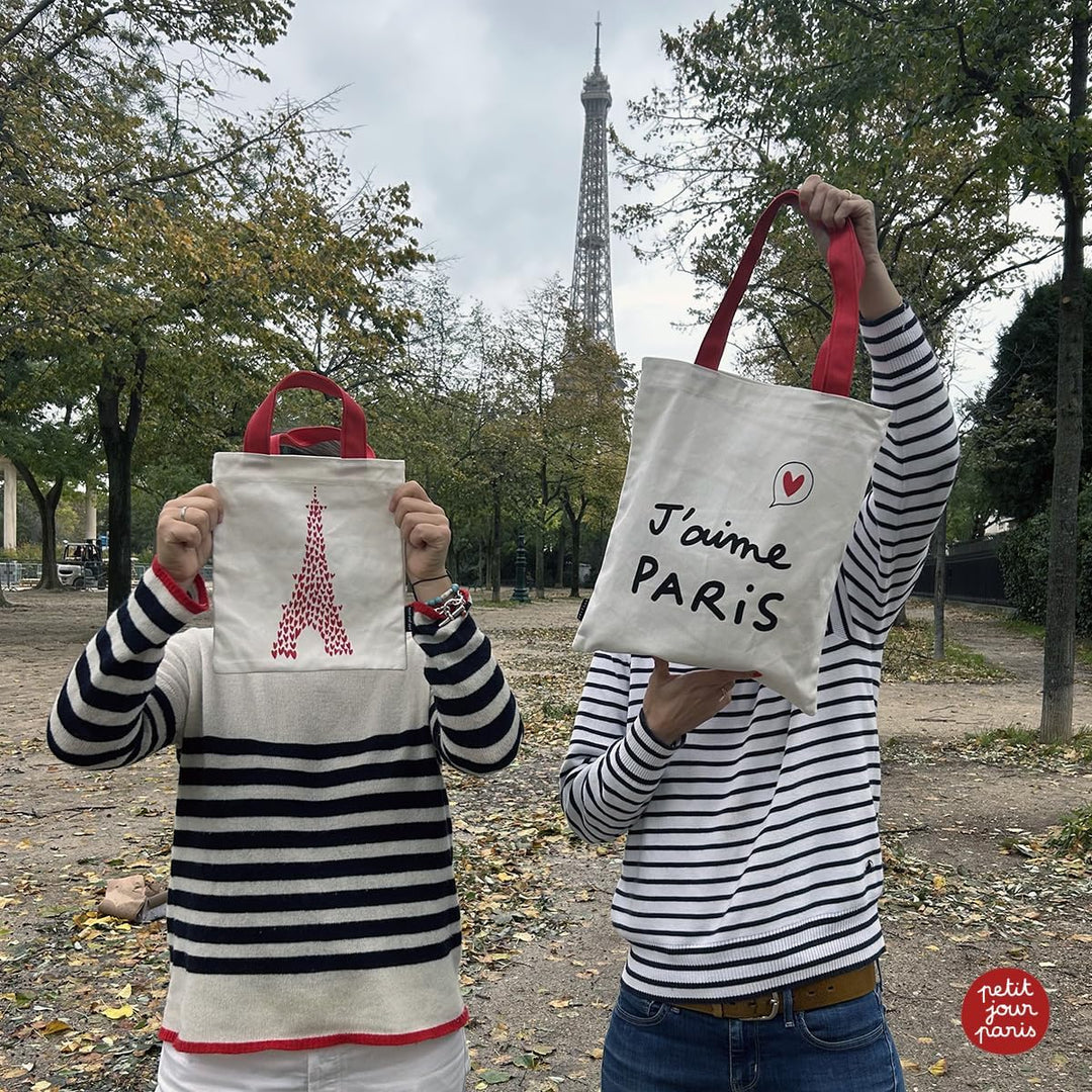 Soledad Tote Bag – Eiffelturm in Herz – Kleiner Tag Paris – 33 x 37 cm – Baumwolle, weiss, Minimal