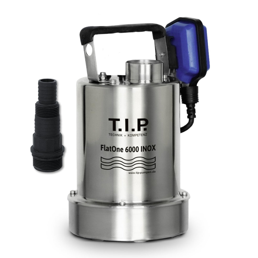 T.I.P. FlatOne 6000 INOX Drainage und Poolentwässerungspumpe Silber/schwarz 22.5 x 16.5 x 27 cm
