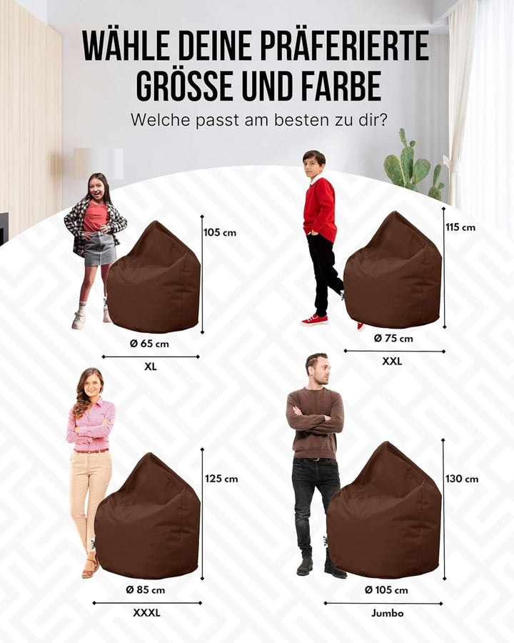 PATCH HOME Patchhome Sitzsack Tropfenform mit Reissverschluss Nachfüllbar - für In &amp; Outdoor - mit S