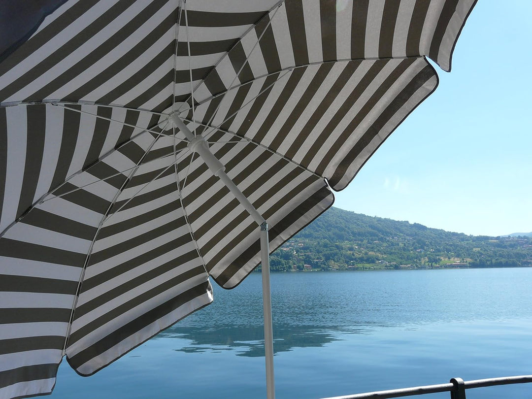 Maffei Art 181 Sonnenschirm rund, cm 200, Baumwolle duplex. Made in Italy. Farbe Taupe/gestreift tau