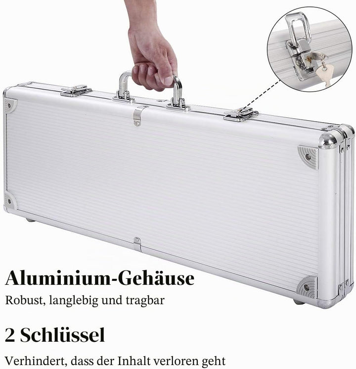DREAMADE Ultimate Pokerset mit 500 Chips/ 2 Poker Set/ 5 Würfel/Koffer/Spieltuch/ 5 Dealer Buttons,